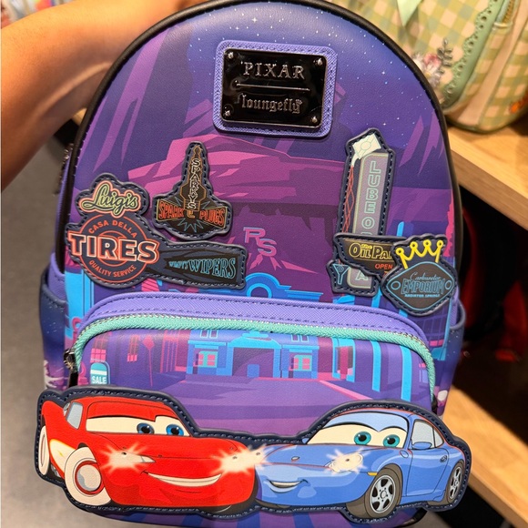 New Loungefly Pixar Cars Lightning McQueen & Sally Light-Up Backpack. main image 4